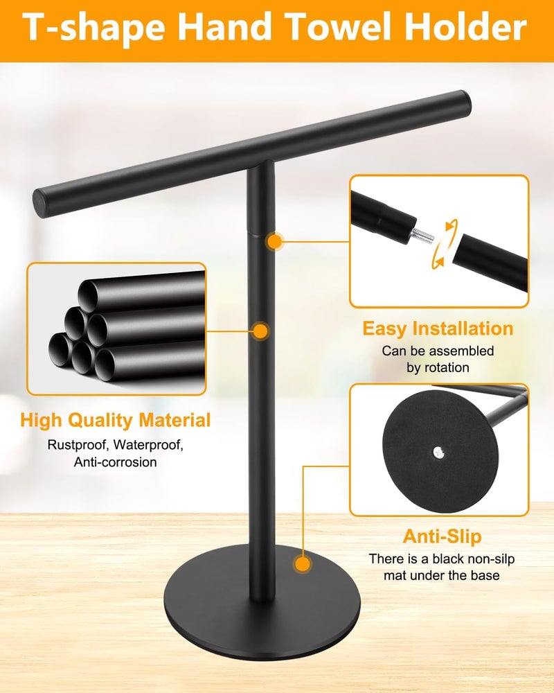 DECLUTTR Hand Towel Holder, Bathroom Towel Racks, Countertop Towel Stand, T-Shape Towel Holder for Kitchen, Matte Black Standing Towel Bar - Image 3